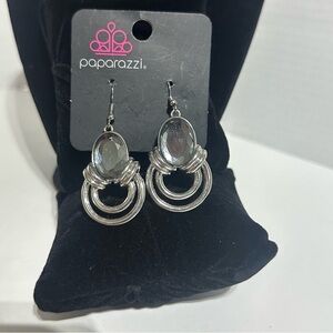 Paparazzi Silver Spiral Earrings with Grey Gemstone
